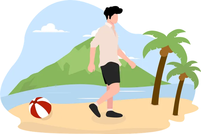 Homme qui marche sur la plage  Illustration