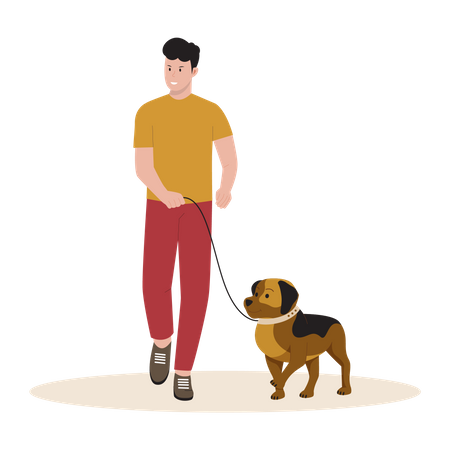 Homme qui marche avec un animal de compagnie  Illustration