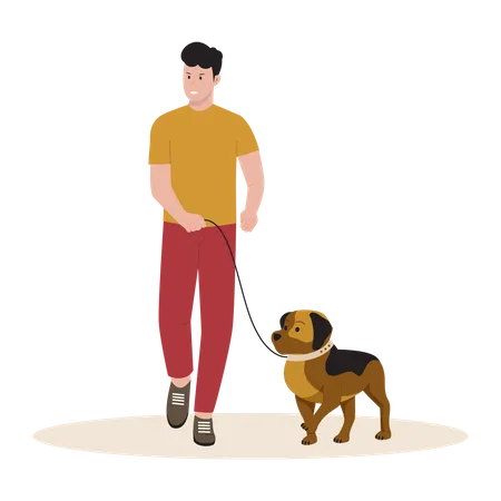 Homme qui marche avec un animal de compagnie  Illustration