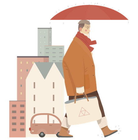 Homme qui marche avec un sac  Illustration