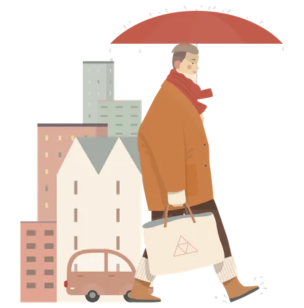 Homme qui marche avec un sac  Illustration