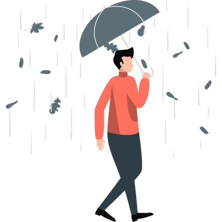 Homme marchant avec un parapluie par temps pluvieux  Illustration