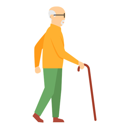 Homme marchant avec une canne de soutien  Illustration