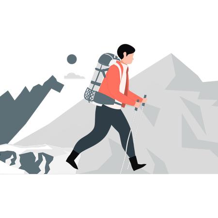 Homme marchant continuellement sur la montagne  Illustration