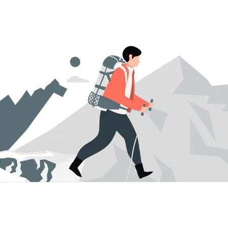 Homme marchant continuellement sur la montagne  Illustration