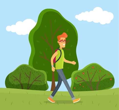 Homme qui marche dans le parc  Illustration