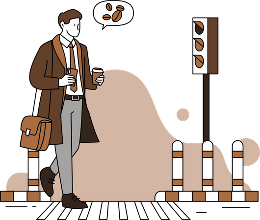 Homme marchant et prenant un café  Illustration