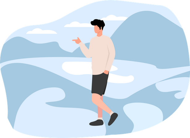 Homme qui marche sur le terrain  Illustration