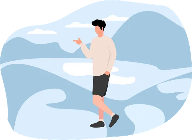 Homme qui marche sur le terrain  Illustration