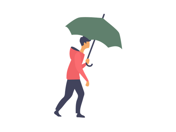 Homme marchant tout en tenant un parapluie  Illustration