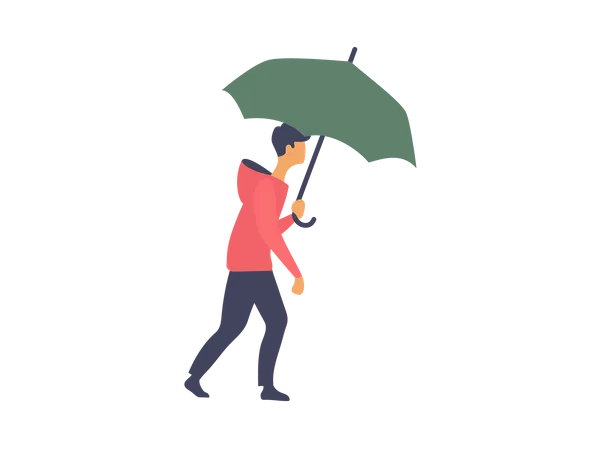 Homme marchant tout en tenant un parapluie  Illustration