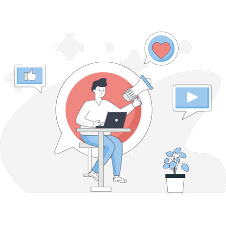 Homme marketing sur les réseaux sociaux  Illustration