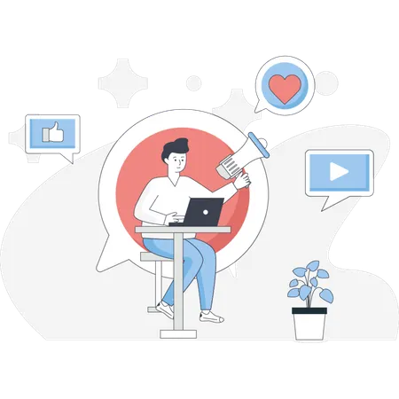 Homme marketing sur les réseaux sociaux  Illustration