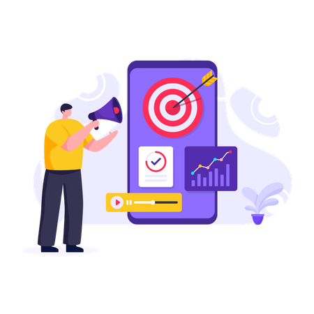 Homme marketing utilisant les médias sociaux  Illustration
