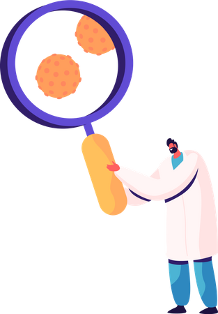 Médecin de sexe masculin avec loupe regardant les cellules d'hépatite  Illustration