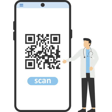 Médecin de sexe masculin avec code QR  Illustration