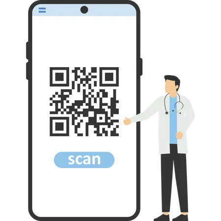 Médecin de sexe masculin avec code QR  Illustration