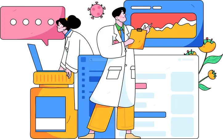 Médecin de sexe masculin et femme médecin observant un rapport médical  Illustration