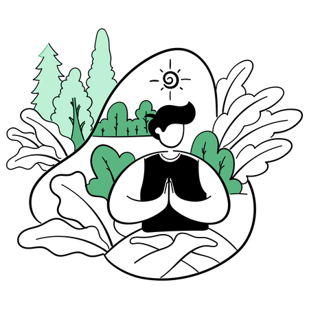 Méditation d’homme en forêt  Illustration