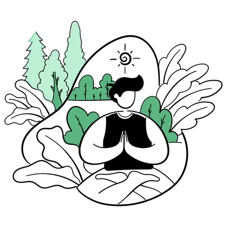 Méditation d’homme en forêt  Illustration