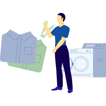 Homme mettant un chiffon dans une machine à laver  Illustration