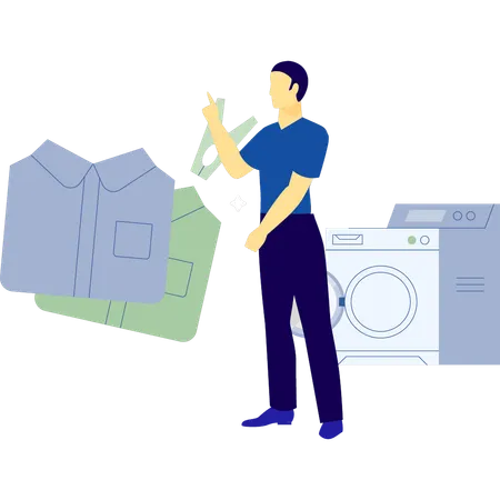 Homme mettant un chiffon dans une machine à laver  Illustration
