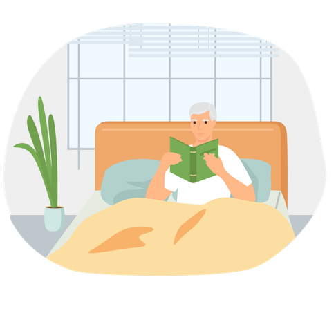 Homme mignon en pyjama lisant de la littérature  Illustration