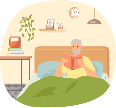 Homme mignon en pyjama lisant de la littérature  Illustration