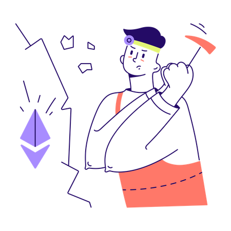 Homme exploitant la crypto-monnaie Ethereum  Illustration