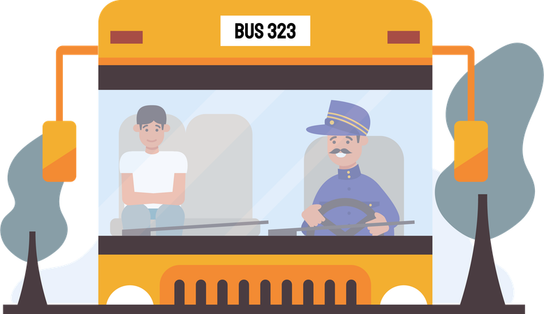 Homme montant un bus  Illustration