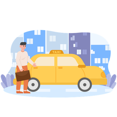 Homme montant dans un taxi  Illustration