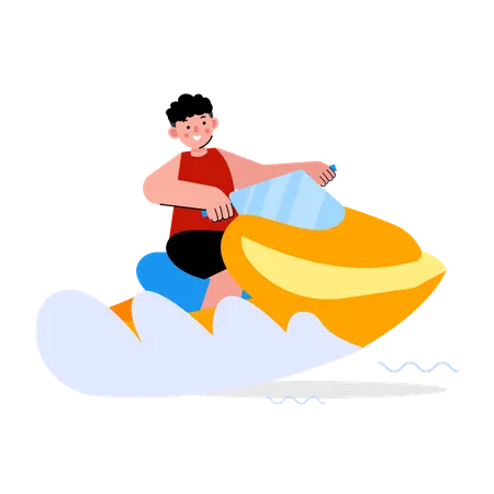 Homme chevauchant un jet ski sur l'océan  Illustration