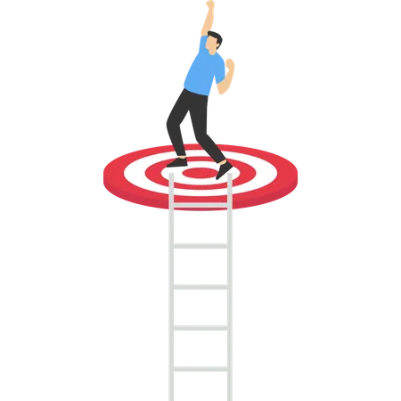 Homme montant un escalier pour atteindre un objectif de réussite  Illustration