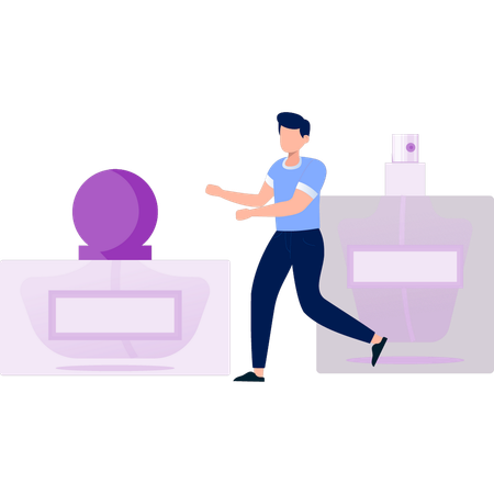 Homme montrant du parfum corporel  Illustration