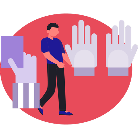 Homme montrant des gants de football  Illustration