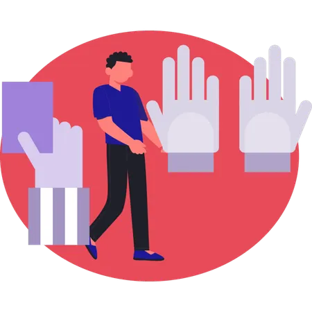 Homme montrant des gants de football  Illustration