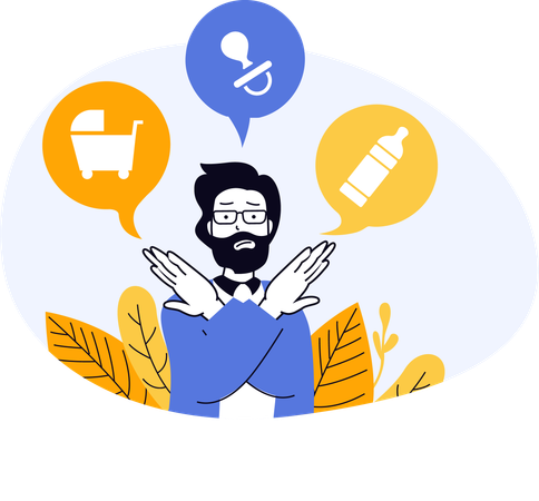 Homme montrant des articles pour bébé  Illustration