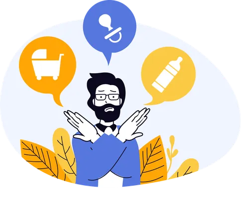 Homme montrant des articles pour bébé  Illustration