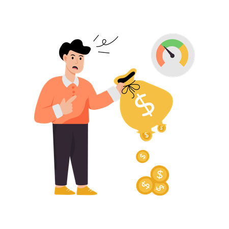 Un homme montre la dévaluation de la monnaie  Illustration
