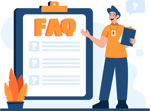 Homme montrant le tableau FAQ  Illustration