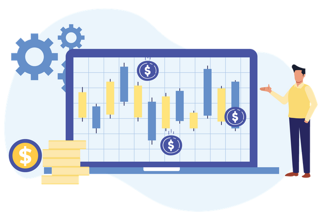 Homme montrant le trading Forex  Illustration