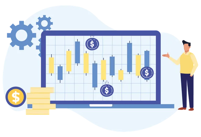 Homme montrant le trading Forex  Illustration