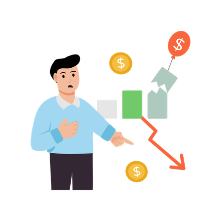 Un homme montrant une perte d'inflation  Illustration