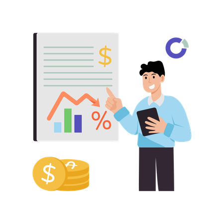 Un homme montre un rapport sur l'inflation  Illustration