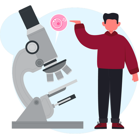 Homme montrant un microscope  Illustration