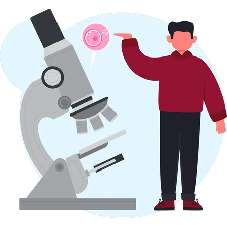 Homme montrant un microscope  Illustration