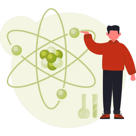 Homme montrant la structure atomique d'une molécule  Illustration