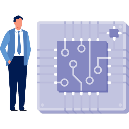 Homme montrant une puce réseau  Illustration