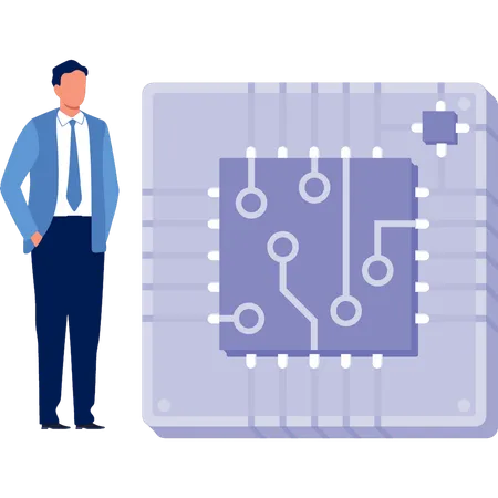 Homme montrant une puce réseau  Illustration