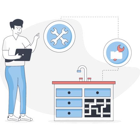 Un homme montre un service de plomberie  Illustration